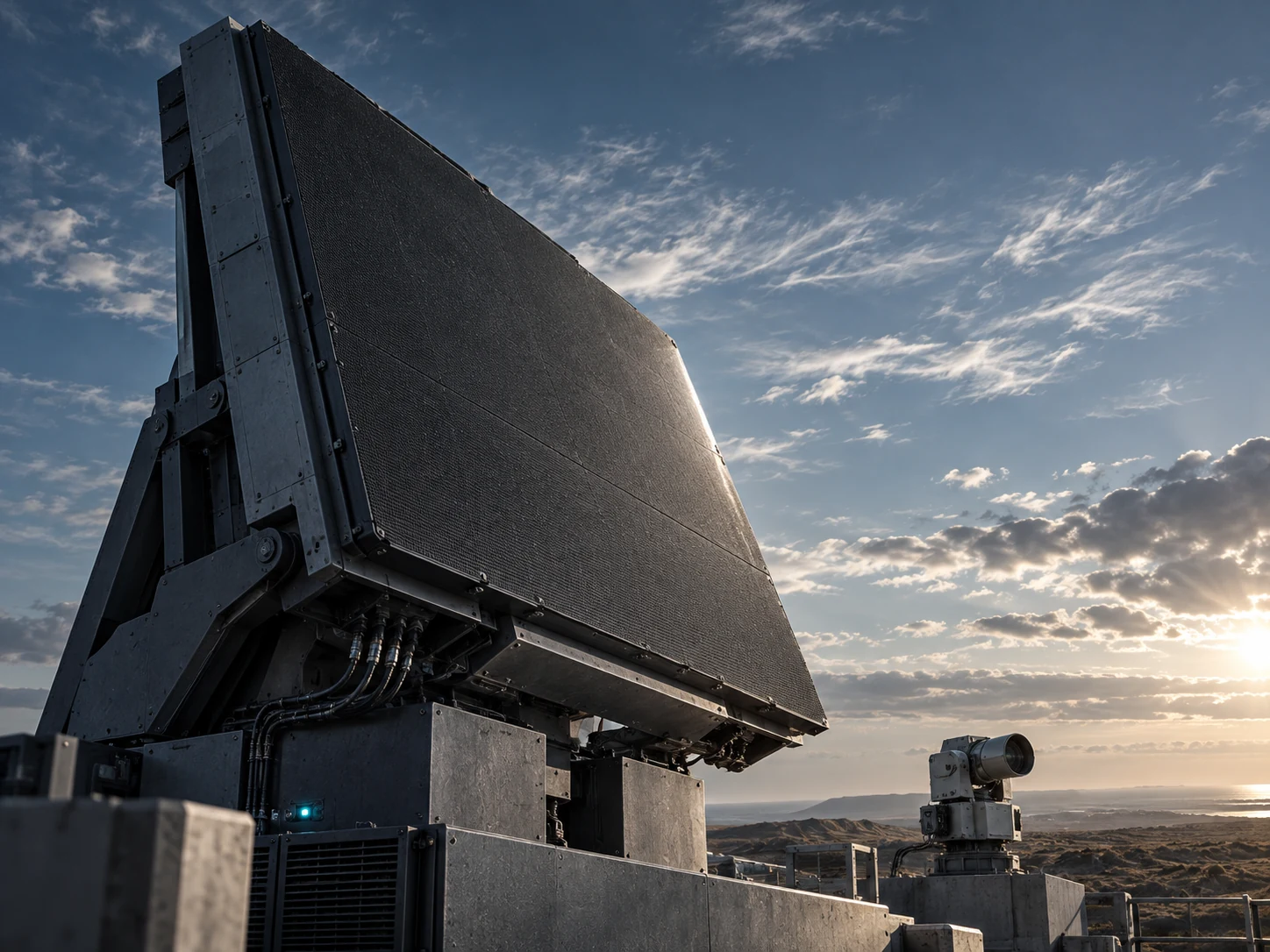Large air-defense sensor and optical unit beneath an open sky